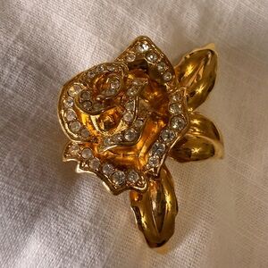 Avon Gold Tone Rose Brooch with CZ